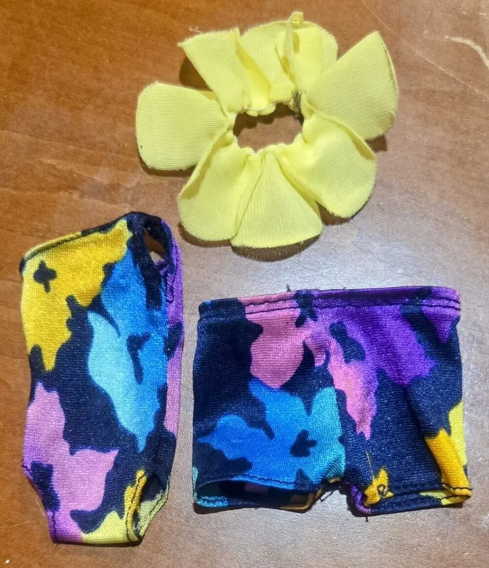 VTG Barbie And Ken Matching Swimsuits One-Piece Tropical Barbie Purple Yellow